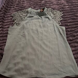 Express Women's Blouse with Lace Sleeves in Gray